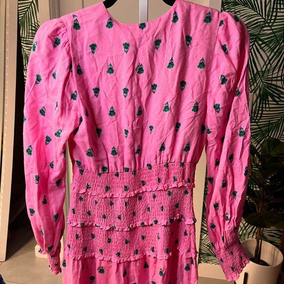 NEW AFRM Chic Pink With Polka Dots And Smocked Waist Midi Dress Size Small/P - Picture 4 of 11